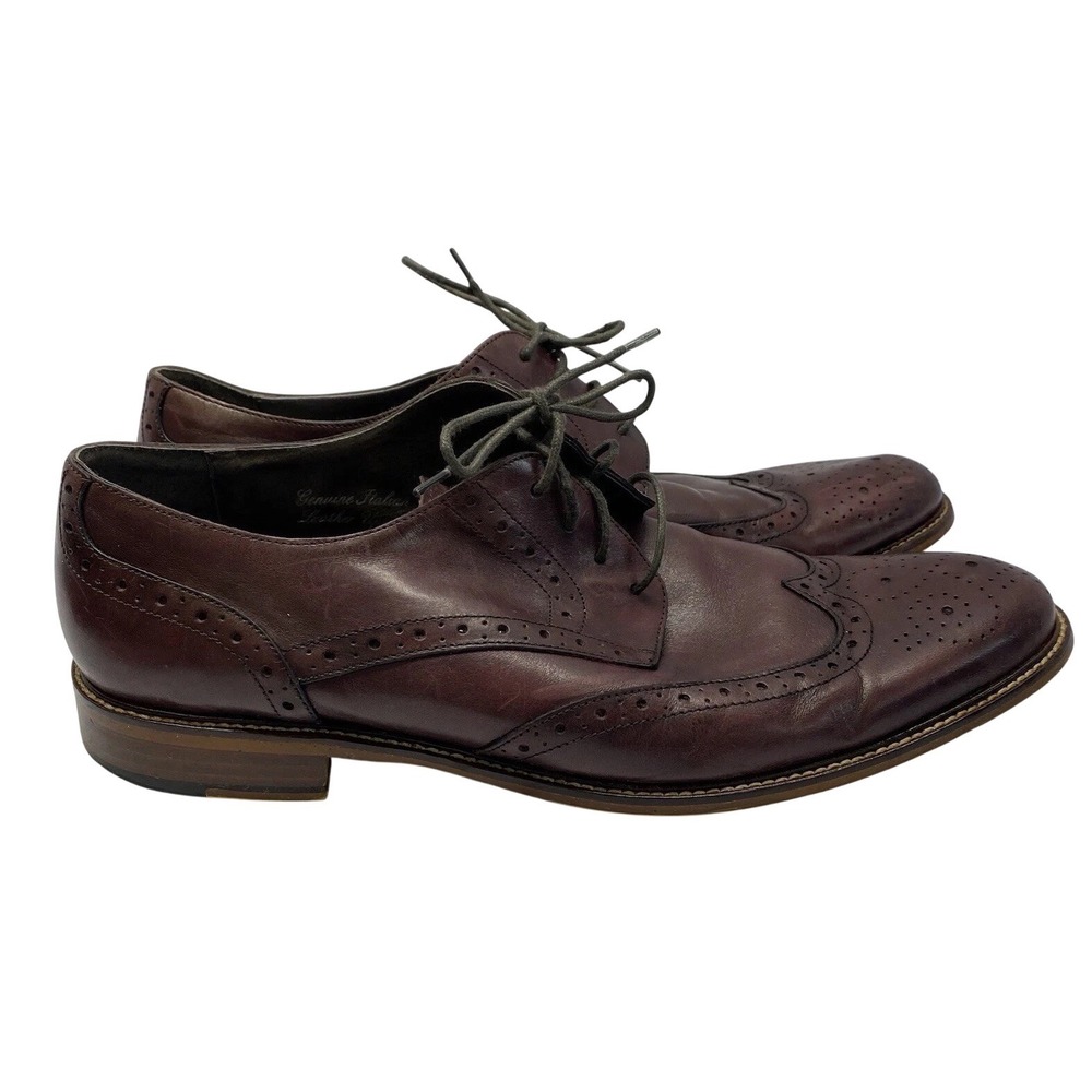Joseph Abboud Wingtip Oxford Mens 13 Burgundy Leather Brogue Dress Shoes Classic